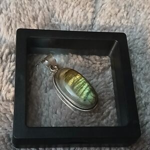 Green Prehnite Oval Pendant in 925 Sterlin Silver Plated Setting - Women Jewelry